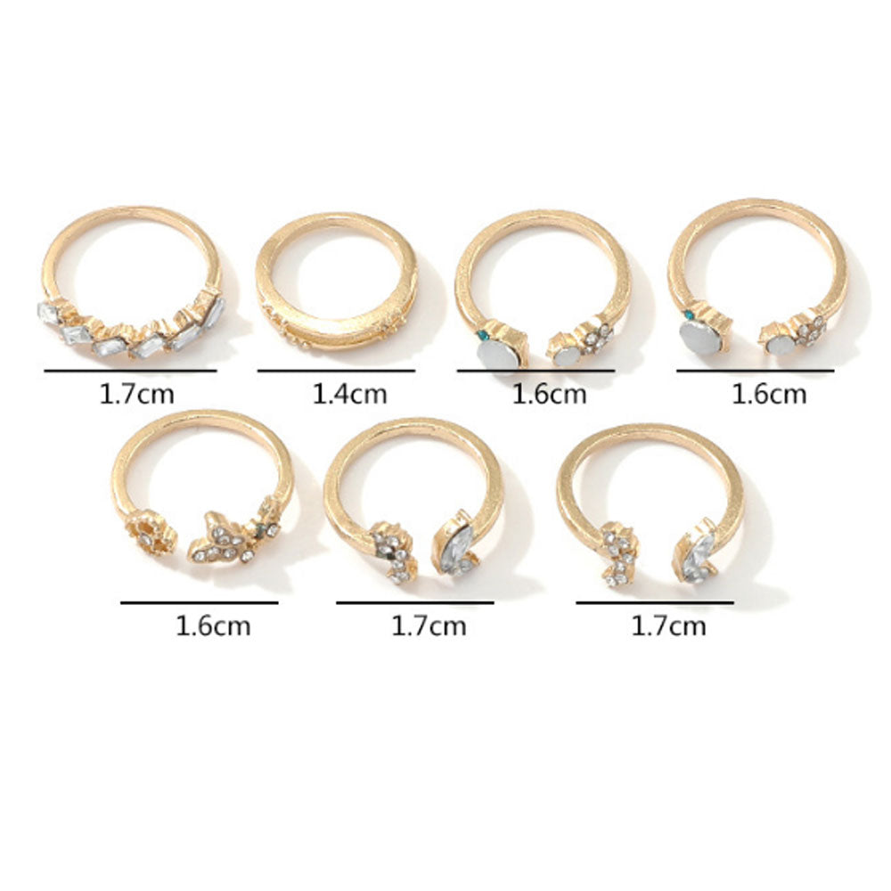 korean fashion alloy gold plated finger rings jewelry women sets for all fingers