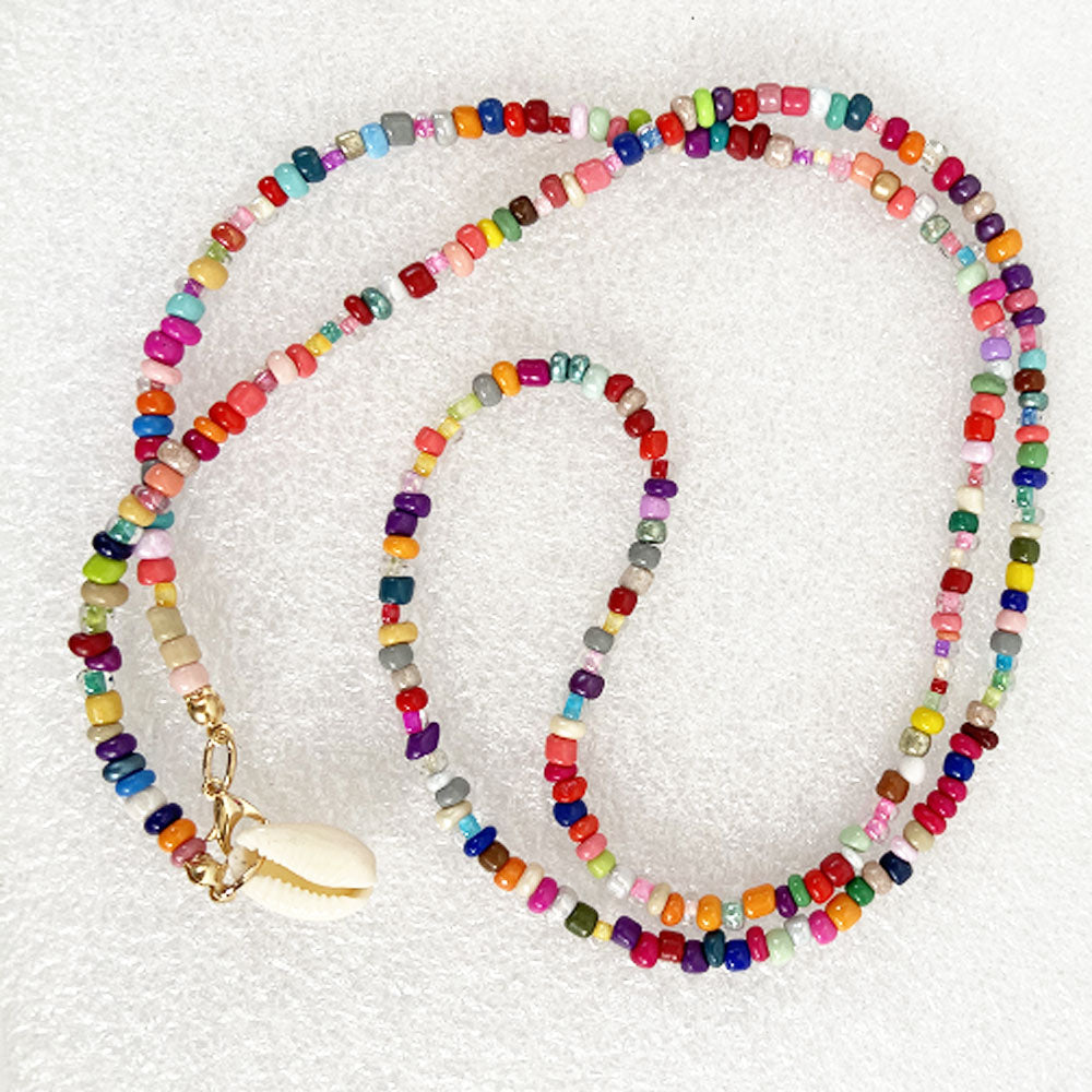 handmade bohemian statement women glass seed bead beaded sea shell necklace Jewelry 75CM