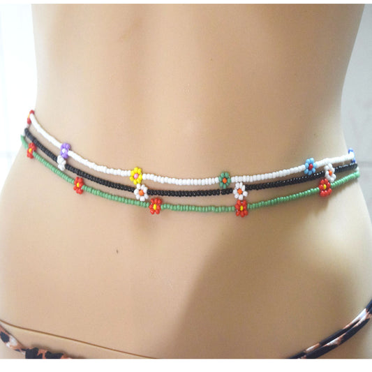 handmade glass seed beads waist belly chain daisy flower beads charm for women lobster clasp body chain jewelry
