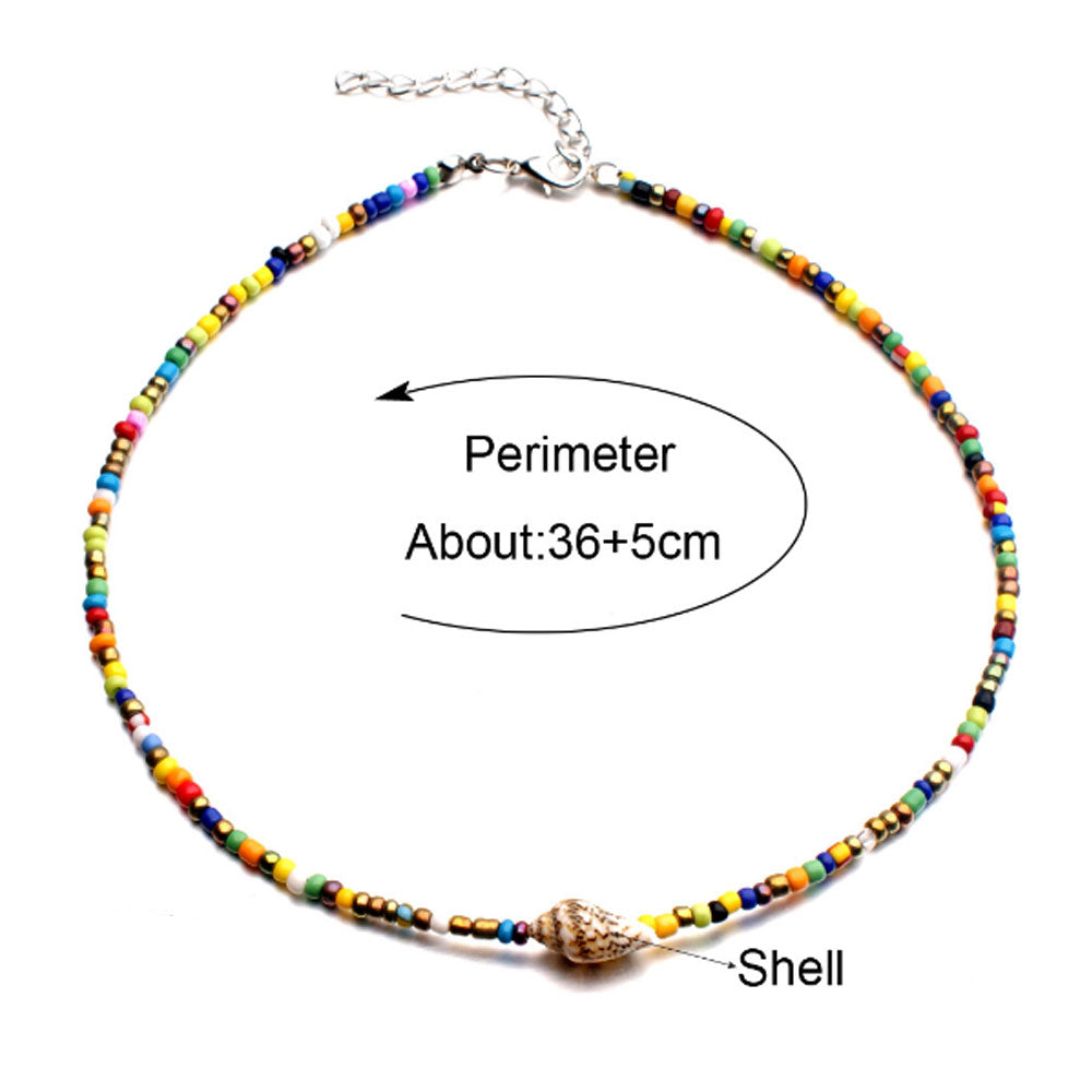 hot selling summer handmade colorful beach glass rice bead with shell bead bohemian necklace women