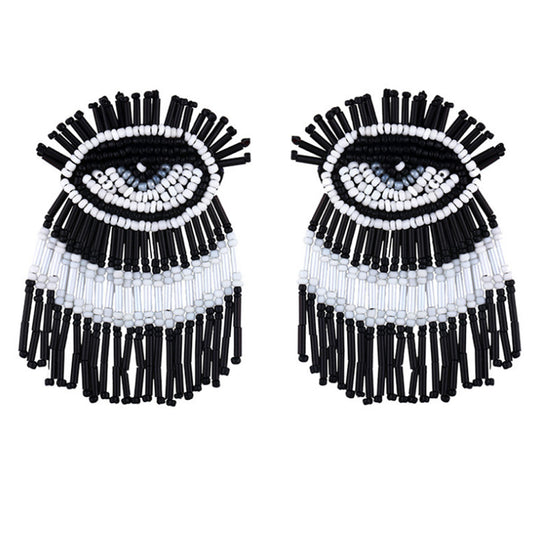 Quake Glass seed beads beaded d-evil eye charm fringe tassel earrings jewelry women boho