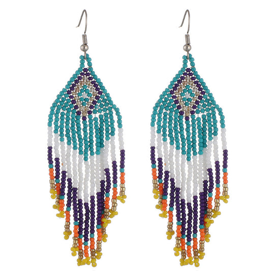 bohemian glass seed beads tassel earring statement miyuki bead dangle tassel earring distributors