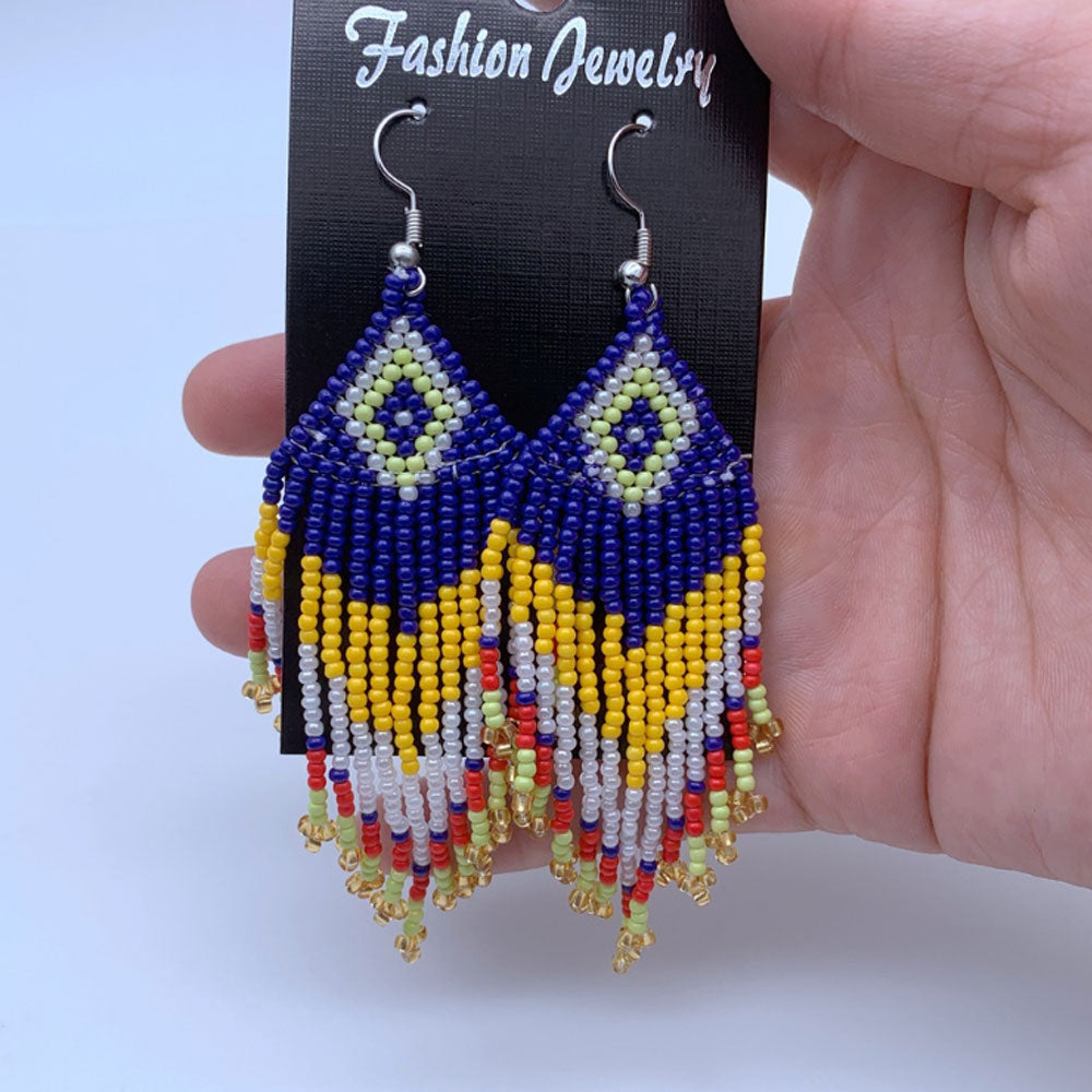 bohemian glass seed beads tassel earring statement miyuki bead dangle tassel earring distributors