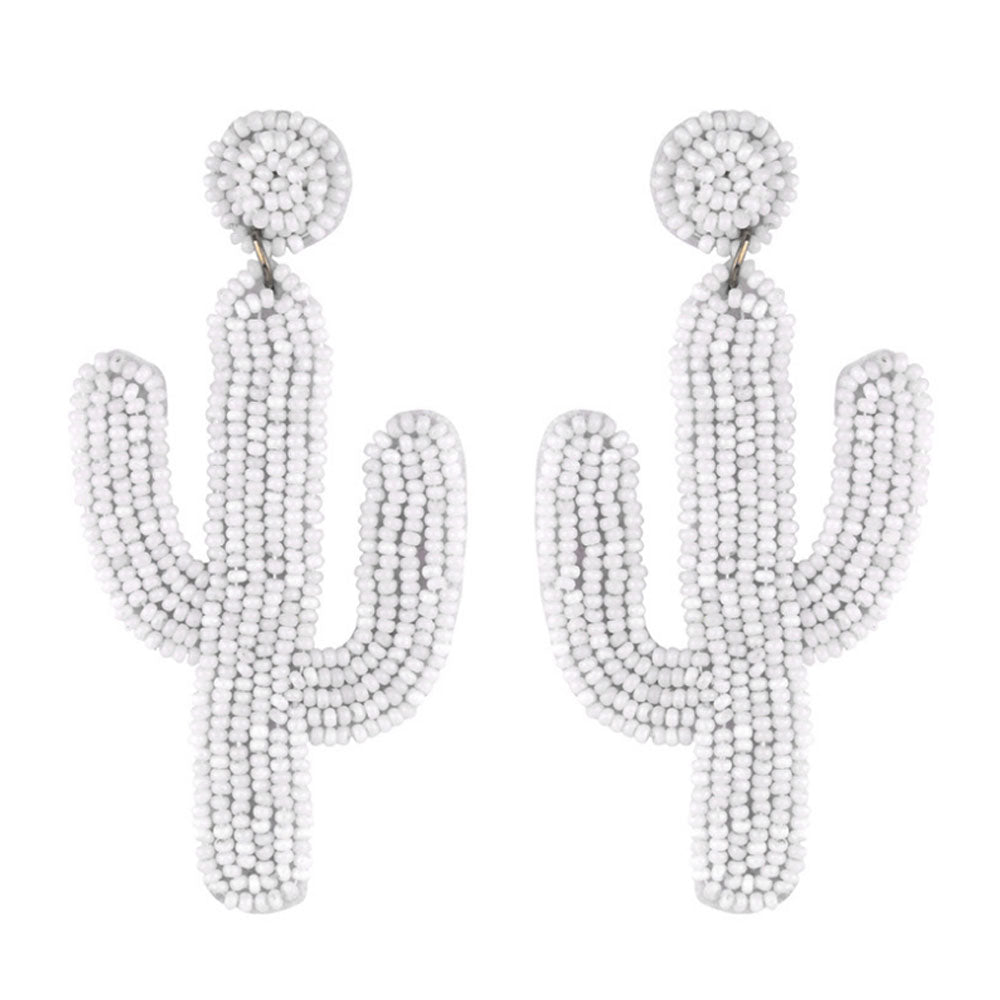 fashion trendy multi-color long rice seed beads beaded cactus earrings boho jewelry