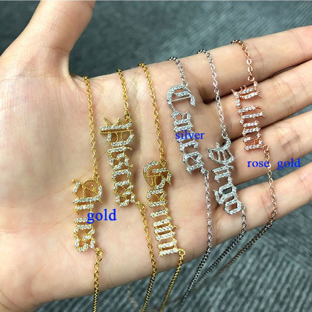 wholesale fashion alloy chain gold plated cz cubic zircon English Font horoscope zodiac sign jewelry pendant necklace vendor