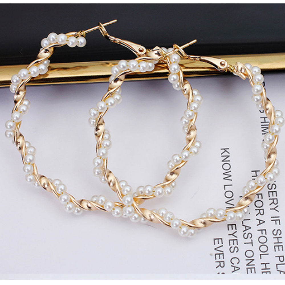 alloy trendy gold color and not real pearl hoop earring earrings for women