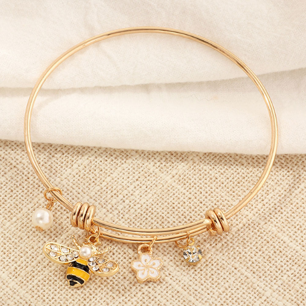 adjustable alloy bangles and bracelets gold plated with butterfly bee rose flower charm bracelets and bangles