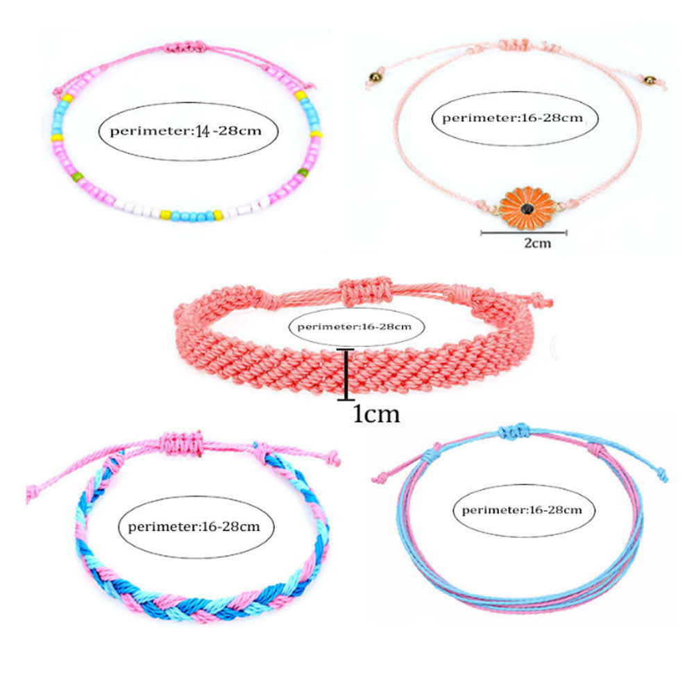 wholesale adjustable boho wax cotton cord string braid woven friendship bracelet beach flower charm bracelets kit jewelry for women