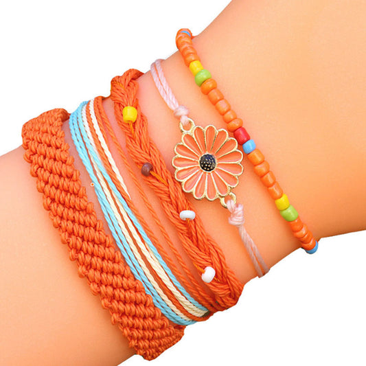 wholesale adjustable boho wax cotton cord string braid woven friendship bracelet beach flower charm bracelets kit jewelry for women