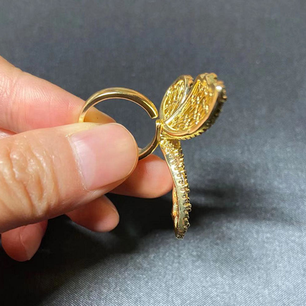 korean fashion brass 18k gold plated cubic zircon zirconia butterfly adjustable finger ring jewelry women