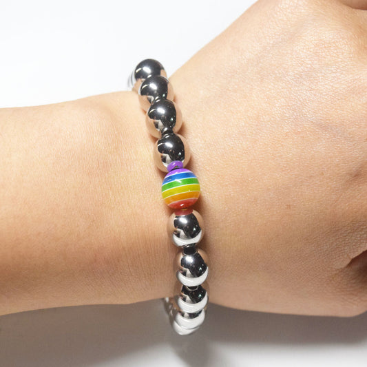 wholesale or custom stainless steel beads with rainbow beads lesbian gay pride lgbt beaded bracelet jewelry handmade