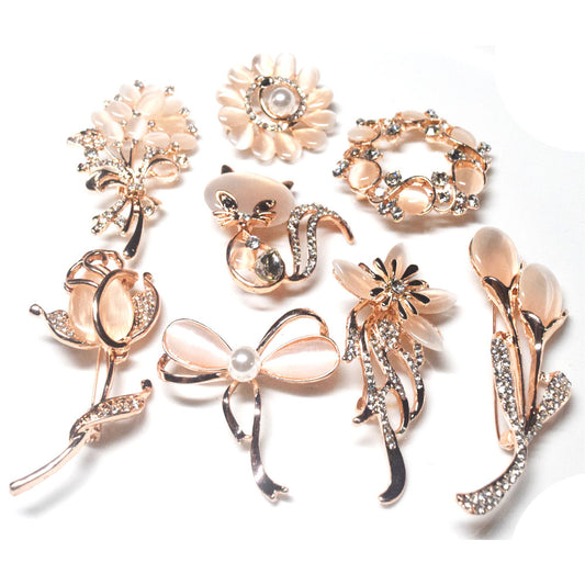 women opal stone cat flower butterfly knot rose flower charm pin brooch brooches women