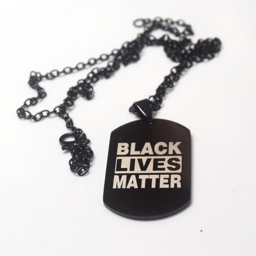 stainless steel black plated black lives matter fist power dog plate necklace jewelry