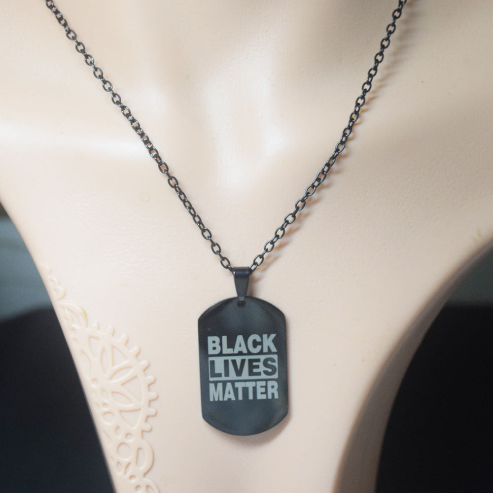 stainless steel black plated black lives matter fist power dog plate necklace jewelry
