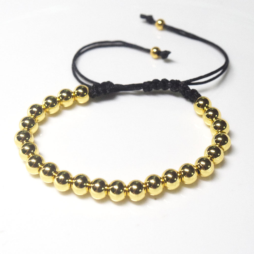 gold silver rose gold black 6mm stainless steel beads beaded jewelry cord adjustable bracelet jewelry men women unisex