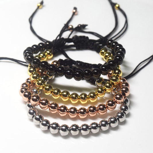gold silver rose gold black 6mm stainless steel beads beaded jewelry cord adjustable bracelet jewelry men women unisex