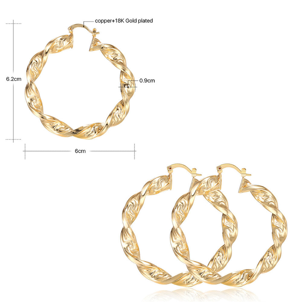 brass alloy with 18k gold plated korean fashion thick textured earrings women hoop jewelry