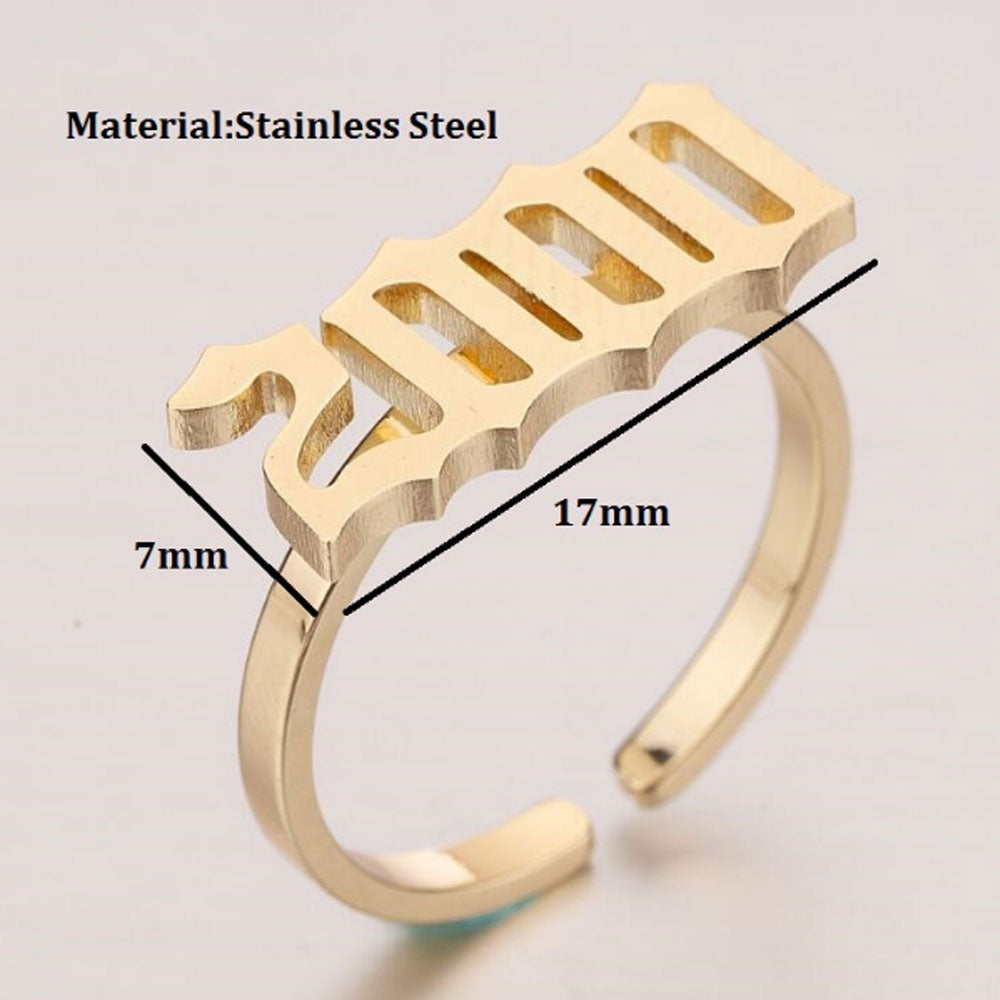cheap wholesale 1980-2000 years silver and gold colors Anniversary stainless steel birth year open cuff adjustable ring jewelry