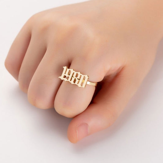 cheap wholesale 1980-2000 years silver and gold colors Anniversary stainless steel birth year open cuff adjustable ring jewelry