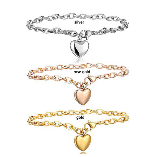 high quality fashion boho stainless steel chain women lucky heart pendant charm bracelet jewelry