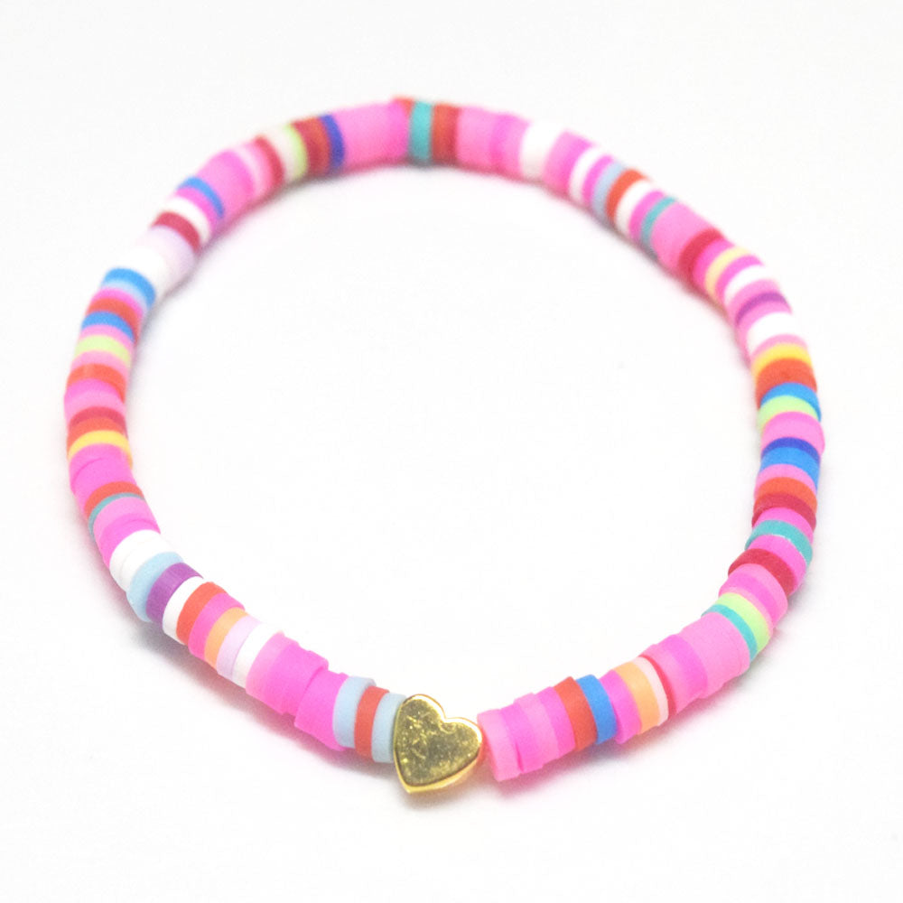 handmade bohemian soft clay polymer bead stackable bracelet women beach boho heart charm bracelets jewelry