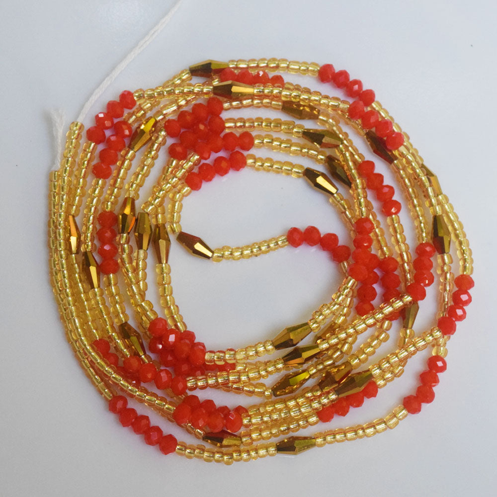 gold cone crystal bead red crystal weightloss double string adjustable tie on african waist beads belly chain women body jewelry