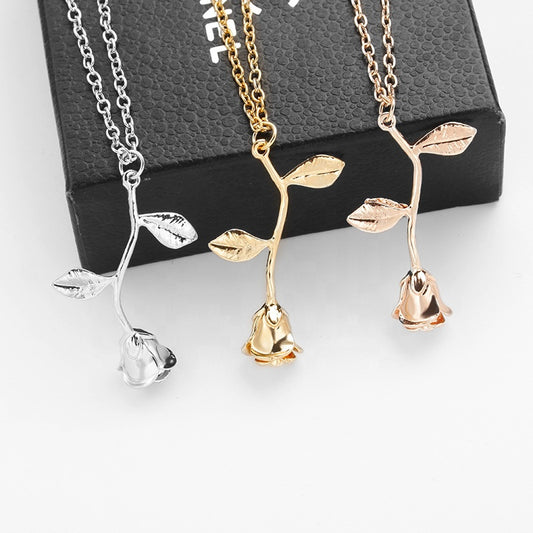 alloy Gold silver rose gold color forever preserved rose flower pendant necklace jewelry fashion necklaces gold
