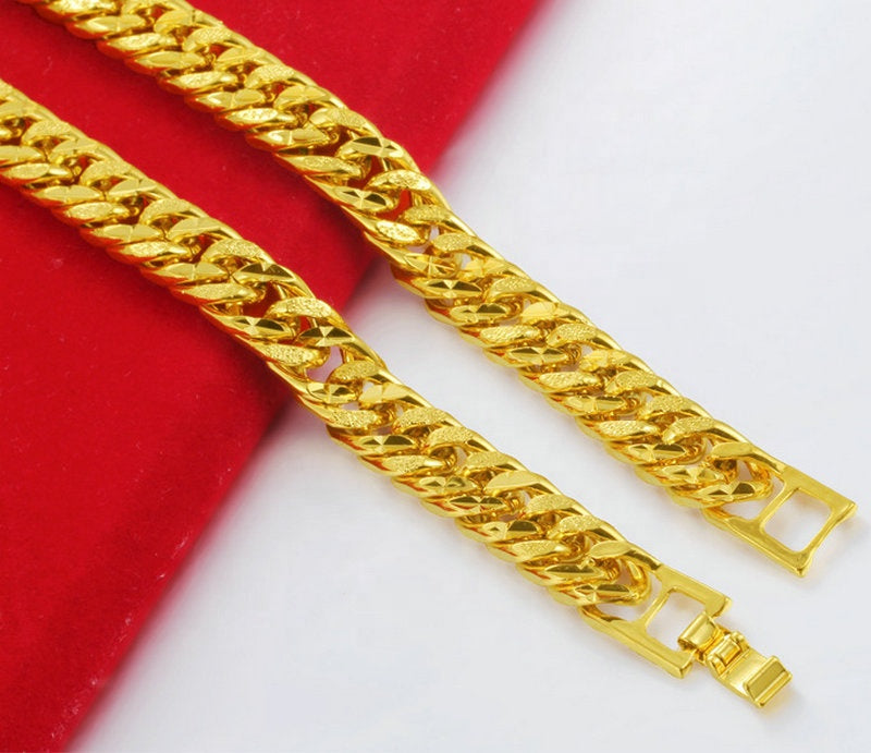 Hip hop chain men alloy bracelet jewelry 12mm wide 24k dubai gold plated miami cuban link Chains