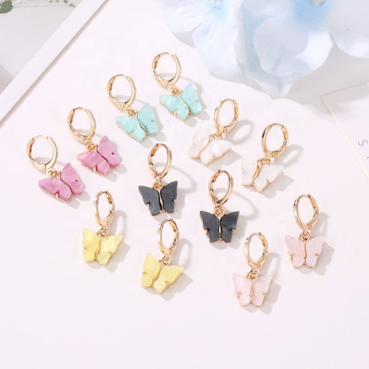 Trendy mixed color Korean new earrings fashion blue pink gold color acrylic butterfly hoop earring jewelry women