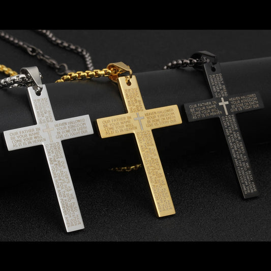 gold silver and black color women men unisex letters on plate jesus cross pendant necklace stainless steel