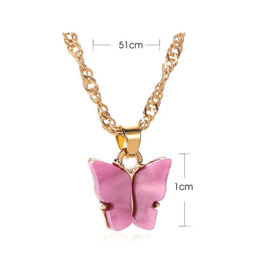 Fashion Trendy alloy acrylic fashion butterfly charm pendant necklace jewelry women