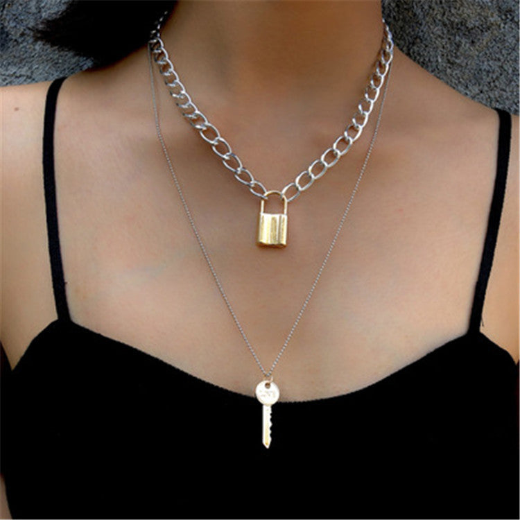 9 design multi size jewelry Joyas Bijoux necklace gold plated chain key lock necklace for Mujer women girls