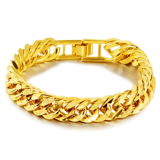 Hip hop chain men alloy bracelet jewelry 12mm wide 24k dubai gold plated miami cuban link Chains