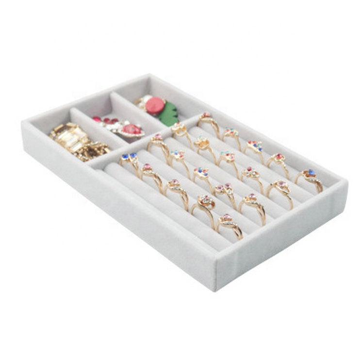 212*125*25mm Grey Velvet Showcase Storage Tray Drawer Divider for Bracelet Ring Earring Jewelry Display Tray