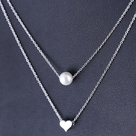 925 sterling silver heart pendant with ABS pearl bead jewelry necklace beaded neck design