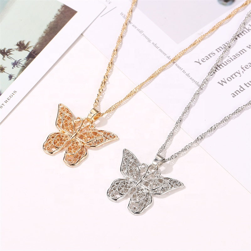 New arrive alloy trendy fashion layered butterfly pendant necklace silver gold plated dainty butterfly necklace jewelry for women girl