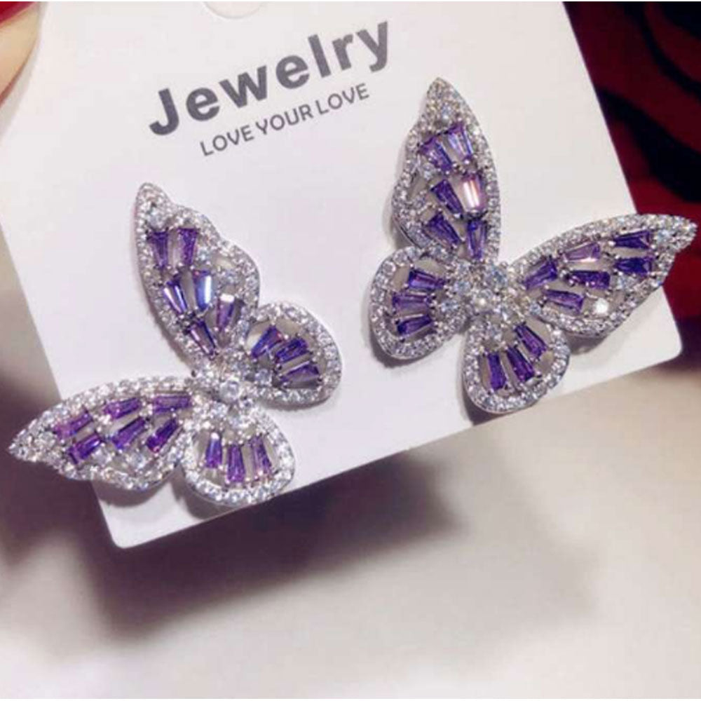 AAA cubic zirconia butterfly butterflies wing 14k gold plated stud earring jewelry women