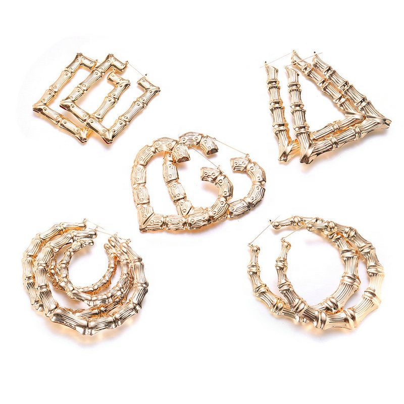 Trendy African jewelry triangle circle hoop love shape stud earrings heart jewellery gold plated hiphop bamboo jhumka earrings