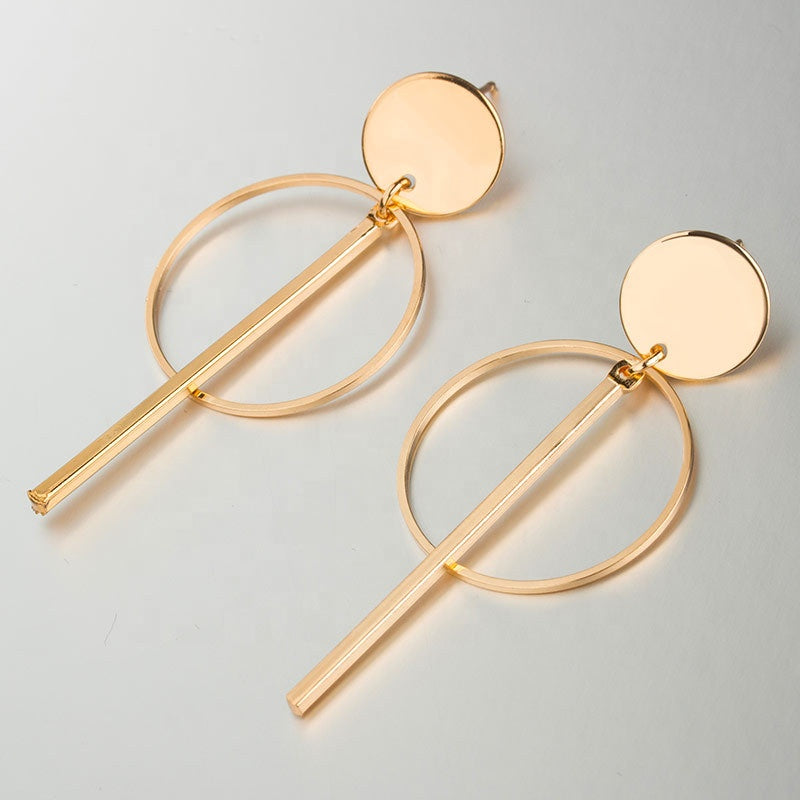 Wholesale Women Korea geometric long earrings gold plated hoop bar pendant tassel earring jewelry boho