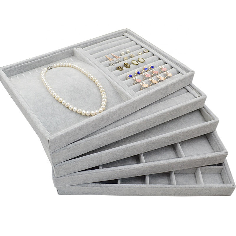 Large Size Gem Earring Ring Bracelet Pendant Necklace Display Storage Packaging Gray Velvet Jewelry Tray Stackers for Jewellery Organizer