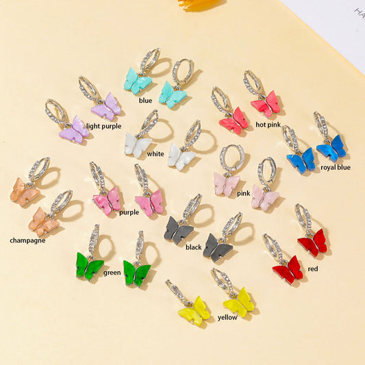 white pink red blue blue butterfly earrings new design huggie hoop acrylic