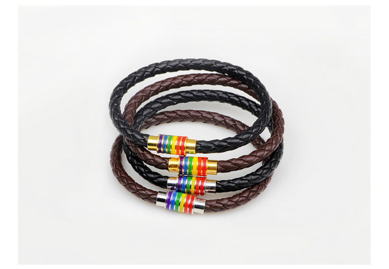 gay pride lgbt rainbow magnetic clasp leather bangle bracelet