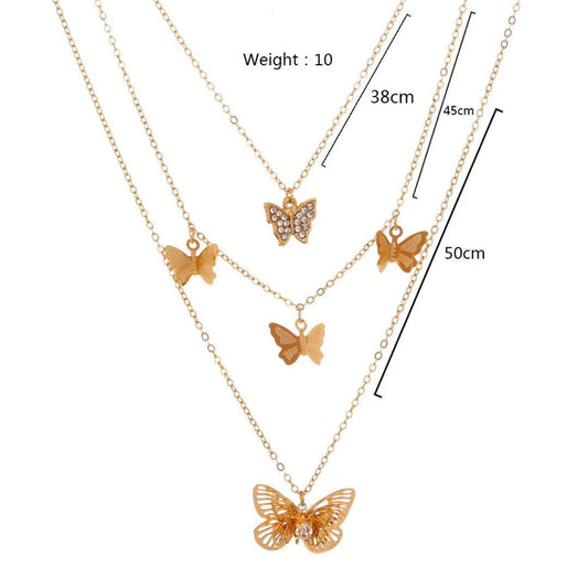 amazon hot sale fashion multilayer set necklace butterfly metal alloy pendant Necklace for women and girls