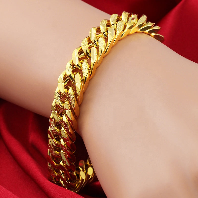 Hip hop chain men alloy bracelet jewelry 12mm wide 24k dubai gold plated miami cuban link Chains