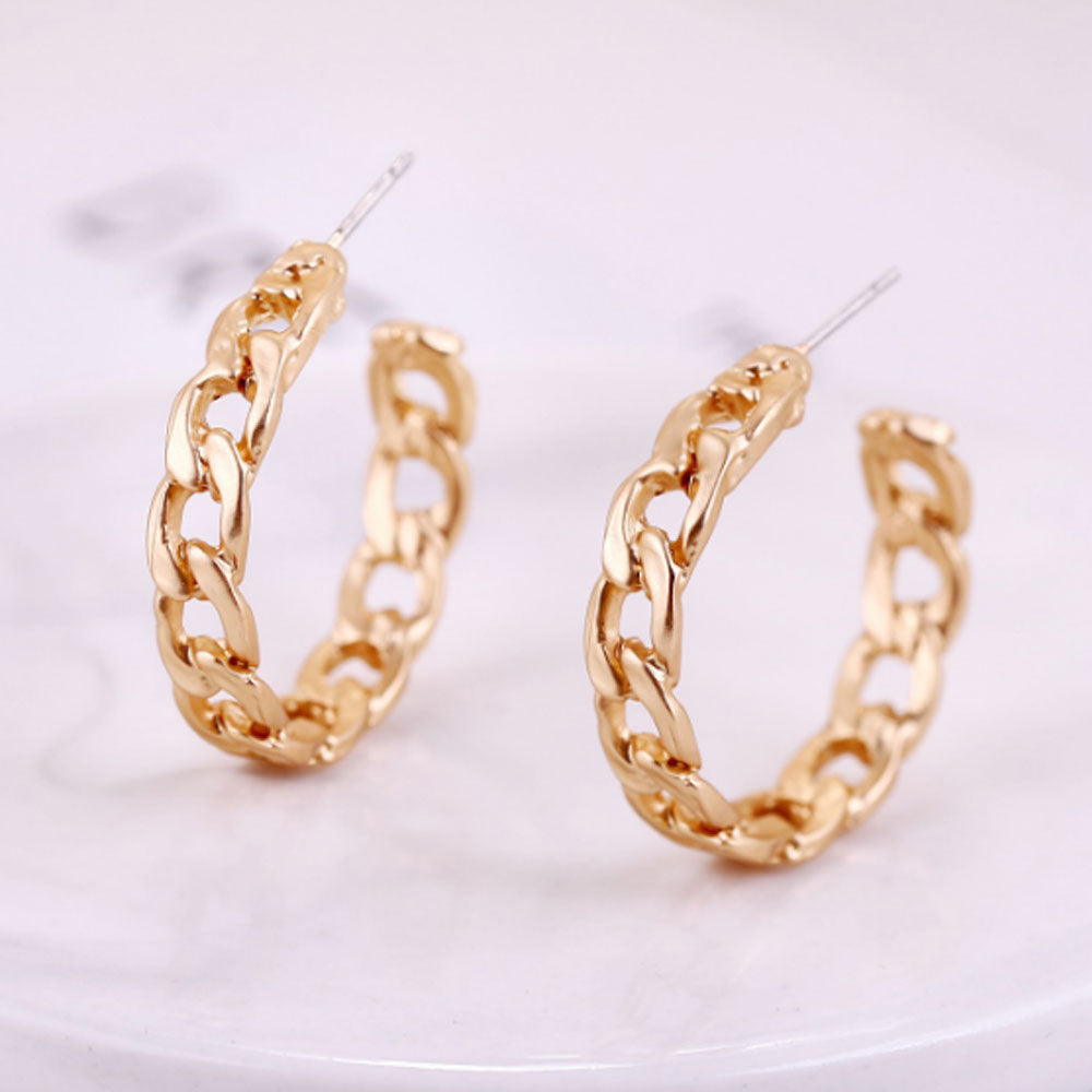 handmade fashion alloy gold rose gold cuban chain twist curve c shaped hoop earrings jewelry