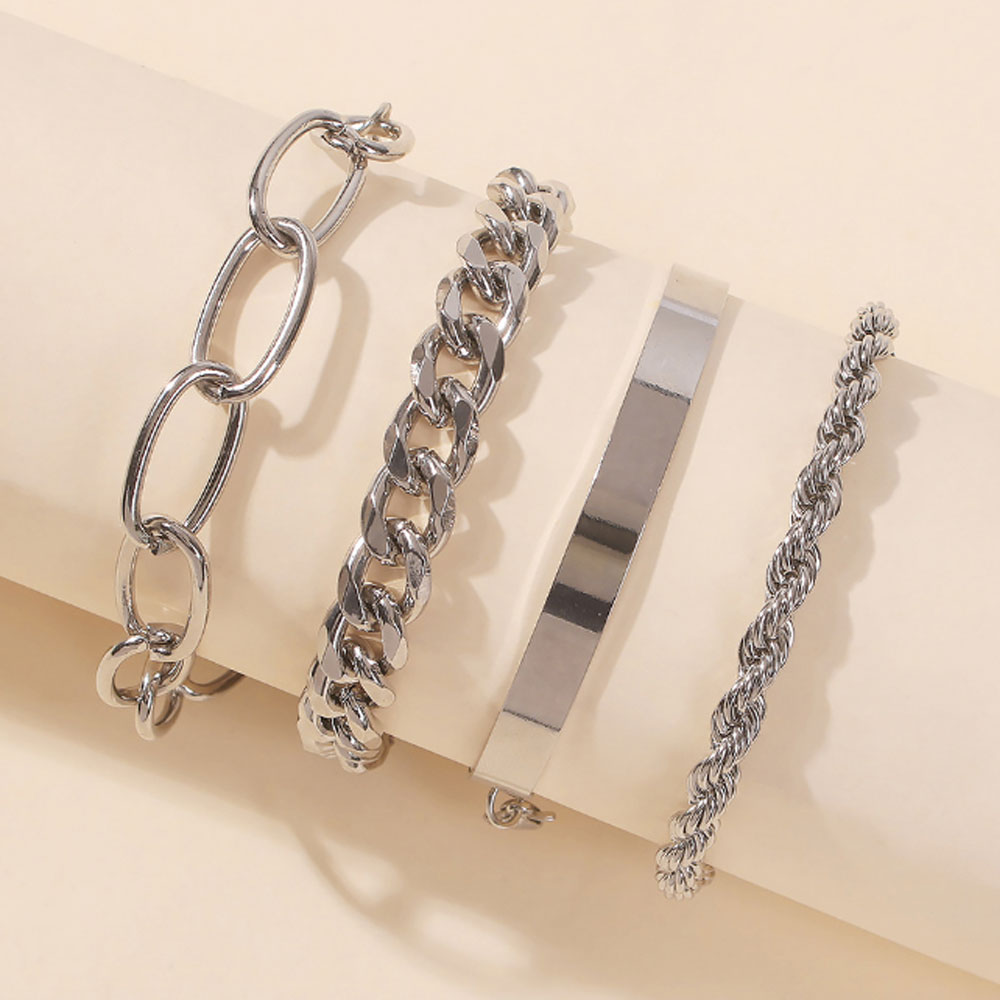 women's brass alloy multi chunky cuban chain twisted bracelet & cuff bangles set jewelry