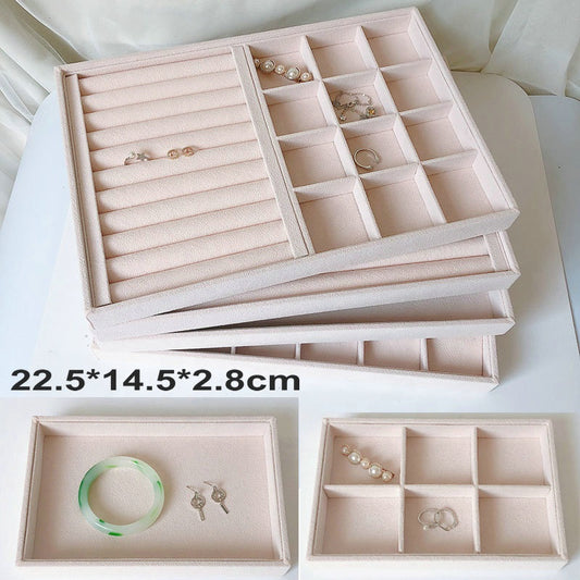 small size luxury beige velvet tray jewellery stackers body jewelry display tray for ring earring pendant necklace bracelet