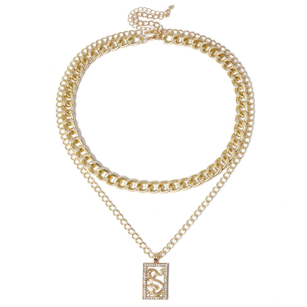 fashion 2 layers bohemian brass alloy gold plated zodiac dragon necklace jewelry