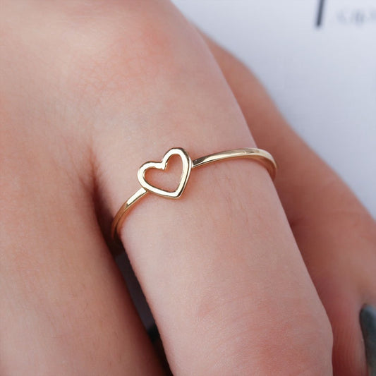 Korea Trendy Simple Love Heart Ring Copper Silver Gold color Eternity finger Ring for Boys Girls Women