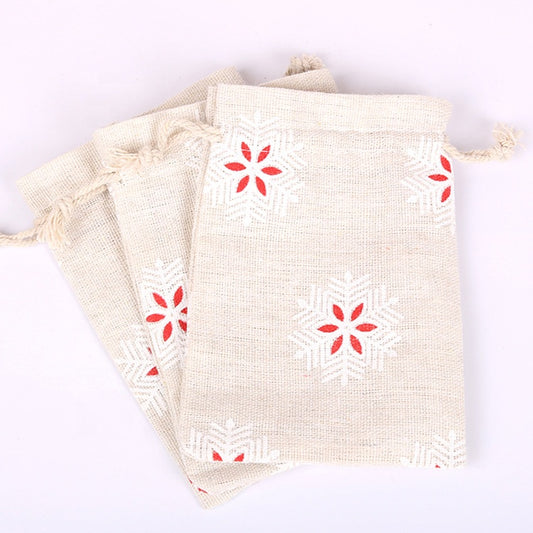 Wholesale wedding party gift holiday bunch pocket candy snowflake cotton linen jewelry pouch jute sack drawstring hemp bag